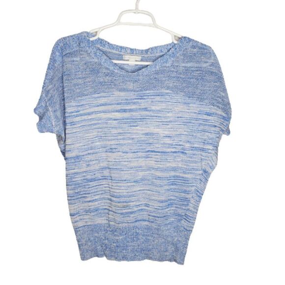 New York & Company Blue Sparkle and White Boat Neck Short Dolman Sleeve - Picture 14 of 14